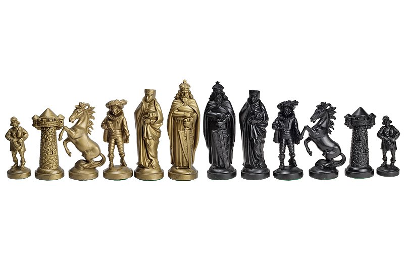 3 gold chess pieces